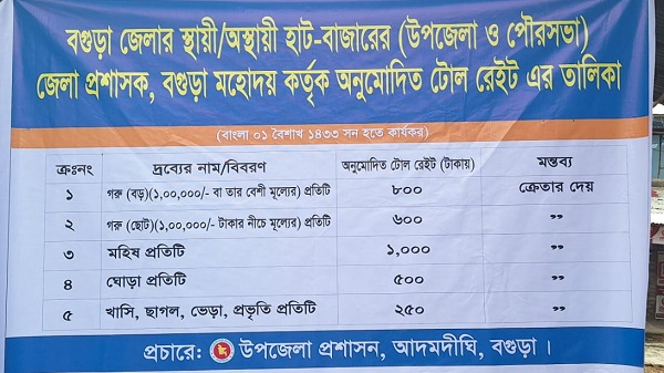 আদমদীঘিতে পশুর হাটে অতিরিক্ত খাজনা বন্ধে প্রশাসনের কঠোর পদক্ষেপ