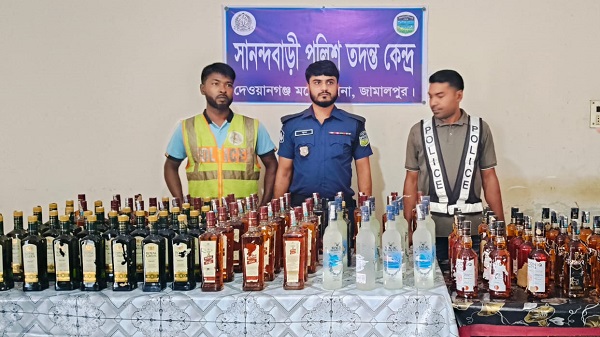 দেওয়ানগঞ্জে পুলিশের অভিযানে ১১০ বোতল ভারতীয় মদ উদ্ধার