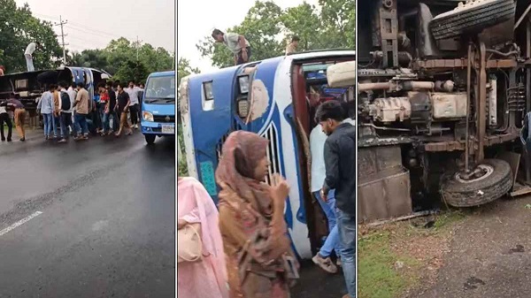 ইউটার্ন নিতে গিয়ে উল্টে গেল বিশ্ববিদ্যালয় বাস, আহত ৩০ শিক্ষার্থী
